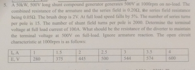 A 5 0 kW , 5 0 0 V long shunt compound generator