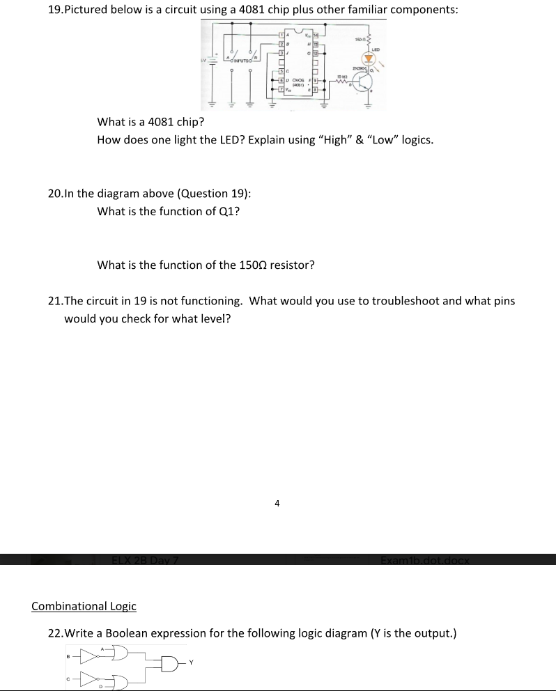 1 9 . Pictured below is a circuit using a 4 0 8 1