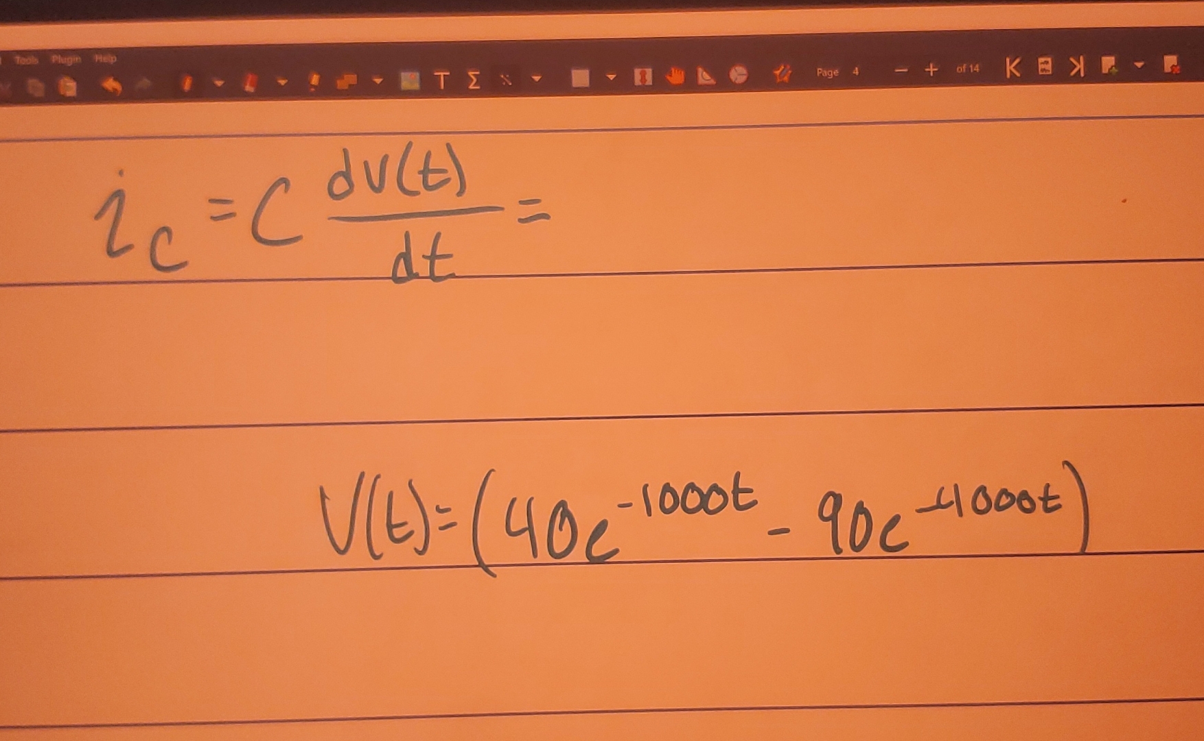 i c = c d V ( t ) d t = , V ( t ) = ( 4 0 e - 1 0