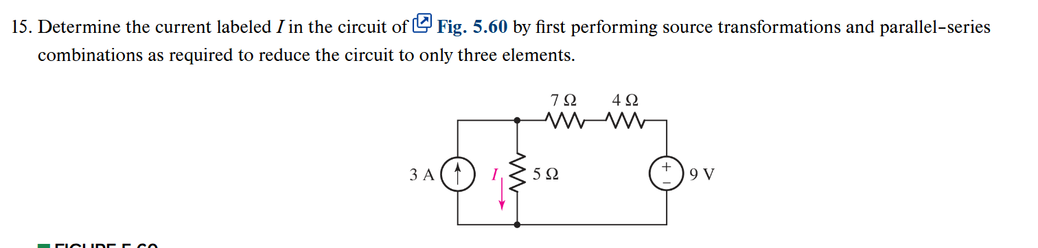 Determine the current labeled I in the circuit of
