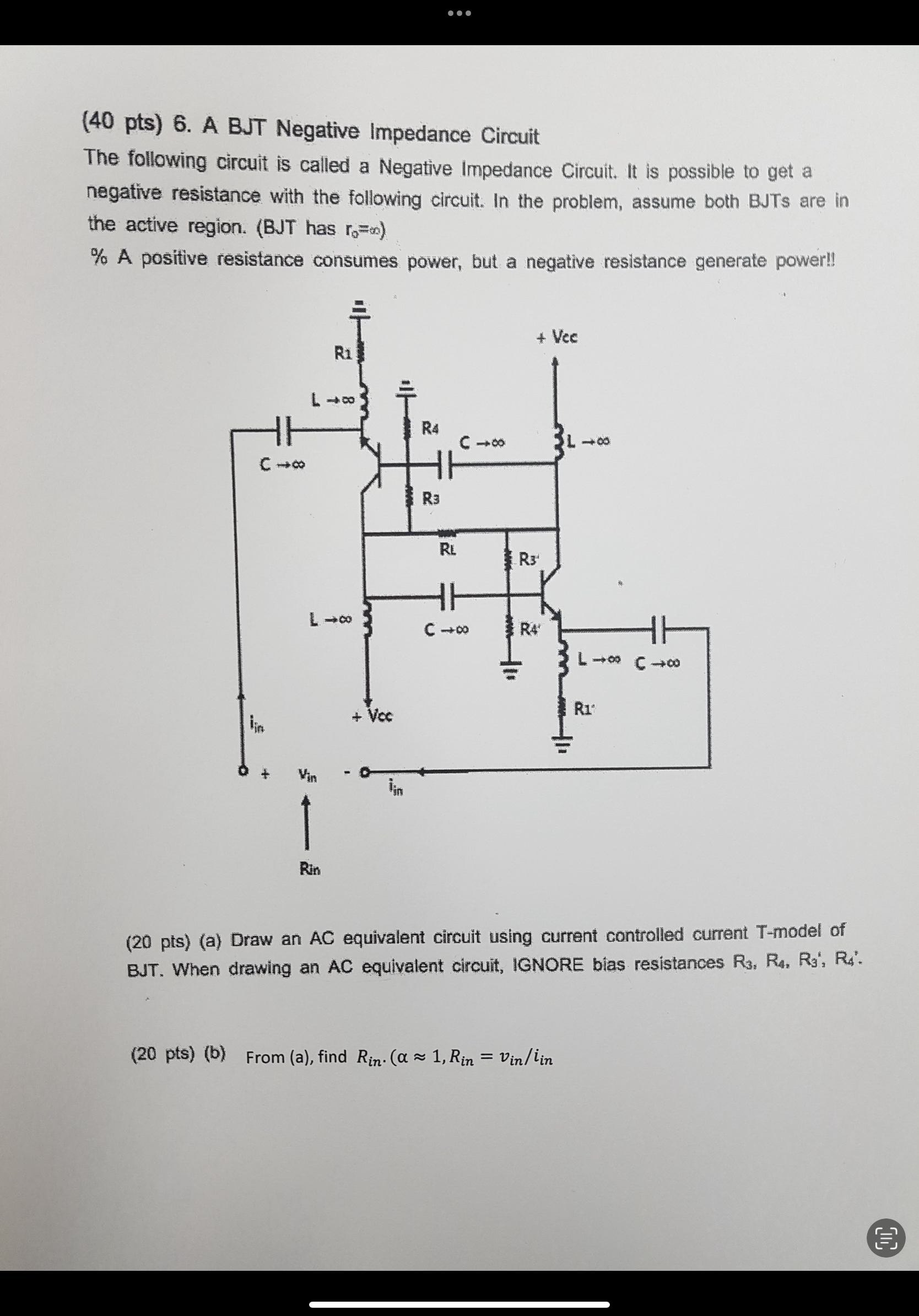 ( 4 0 pts ) 6 . A B . JT Negative Impedance
