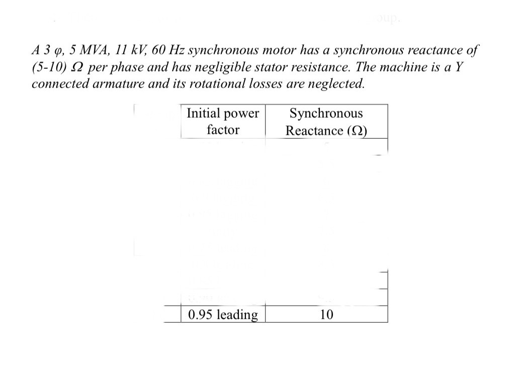 A 3 , 5 MVA, 1 1 k V , 6 0 H z synchronous motor