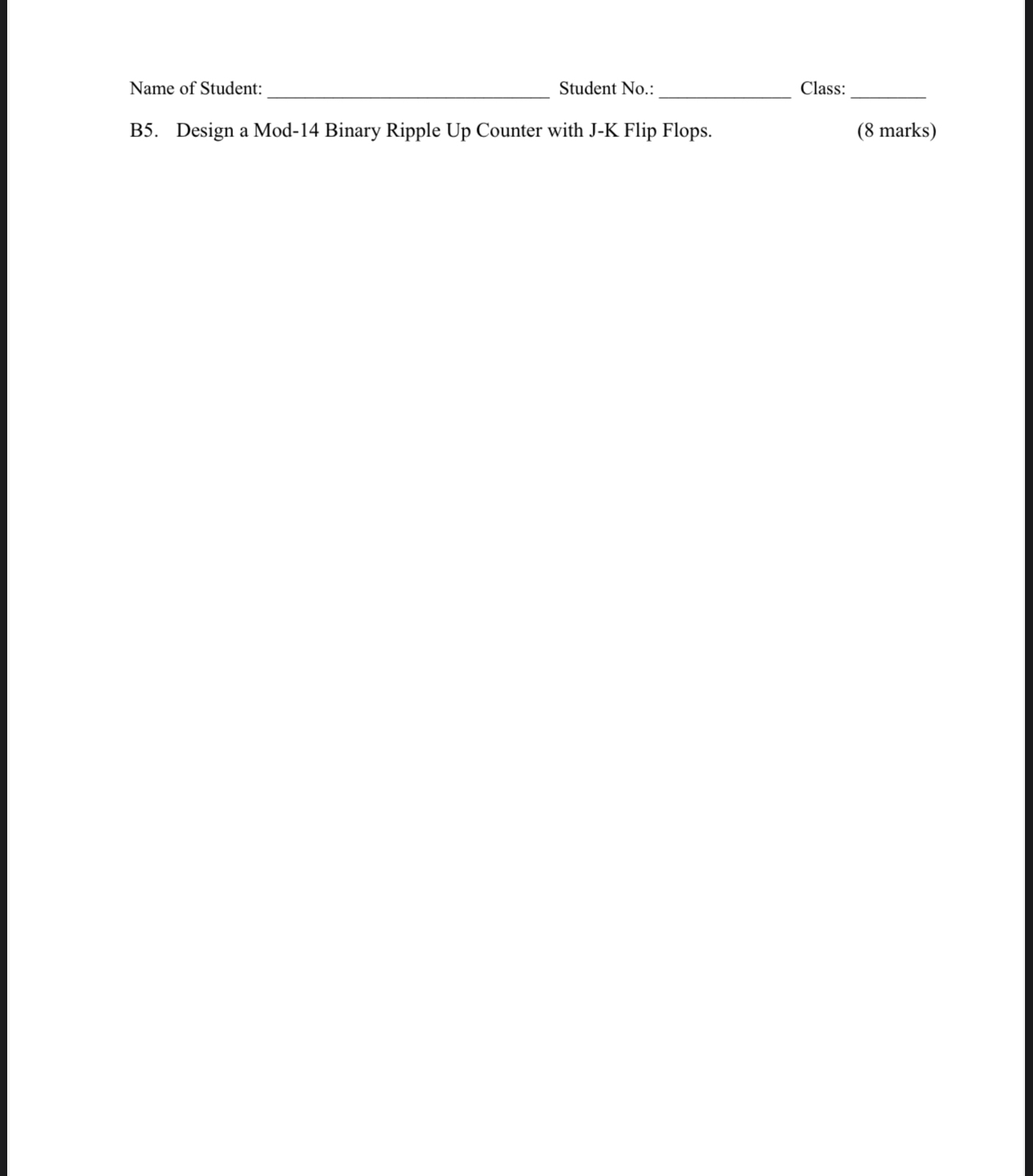 Name of Student: Student No . : Class: B 5 .