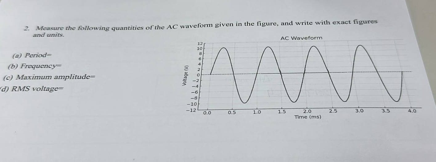 Measure the following quantities of the A C