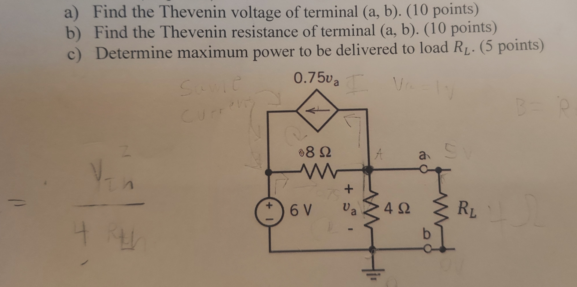 a ) Find the Thevenin voltage of terminal ( a , b
