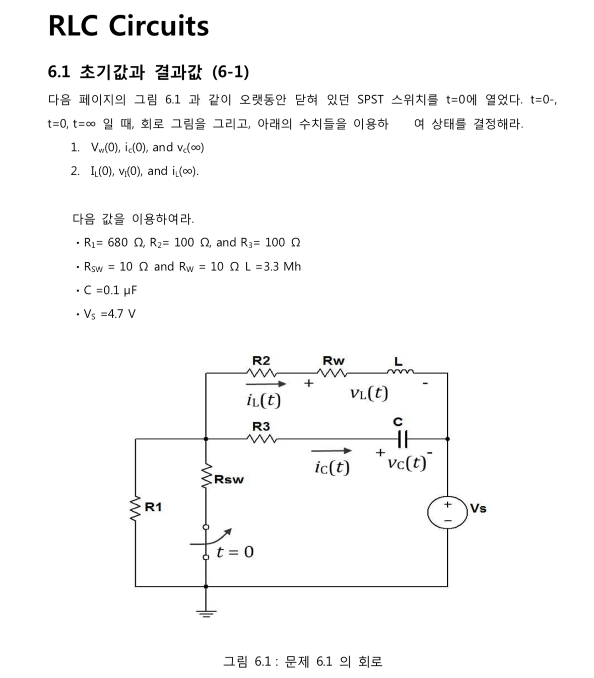 RLC Circuits Switch close lontime but t = 0