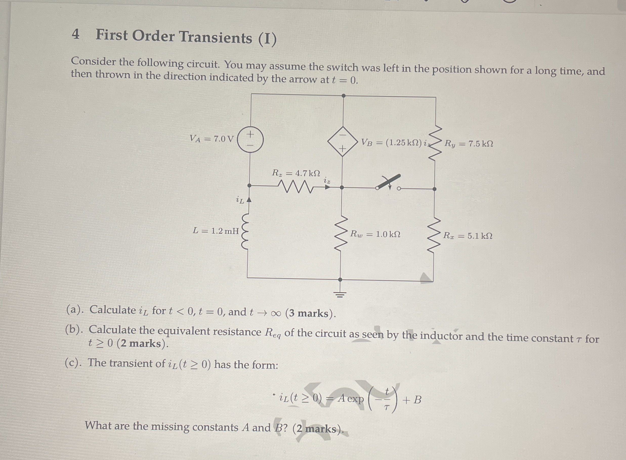 4 First Order Transients ( I ) Consider the