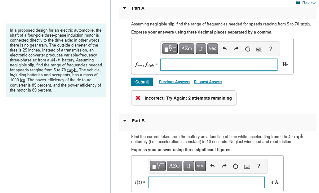 Part A In a proposed design for an electric