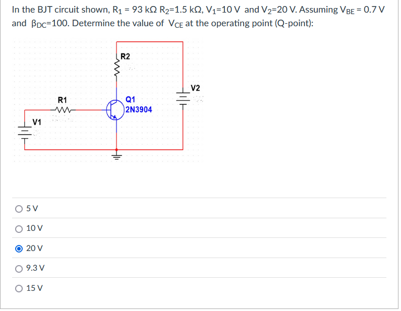 In the BJT circuit shown, R _ ( 1 ) = 9 3 k \