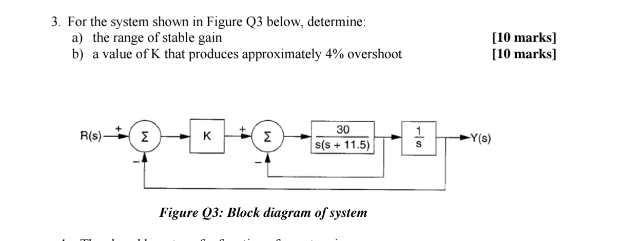 For the system shown in Figure Q 3 below,