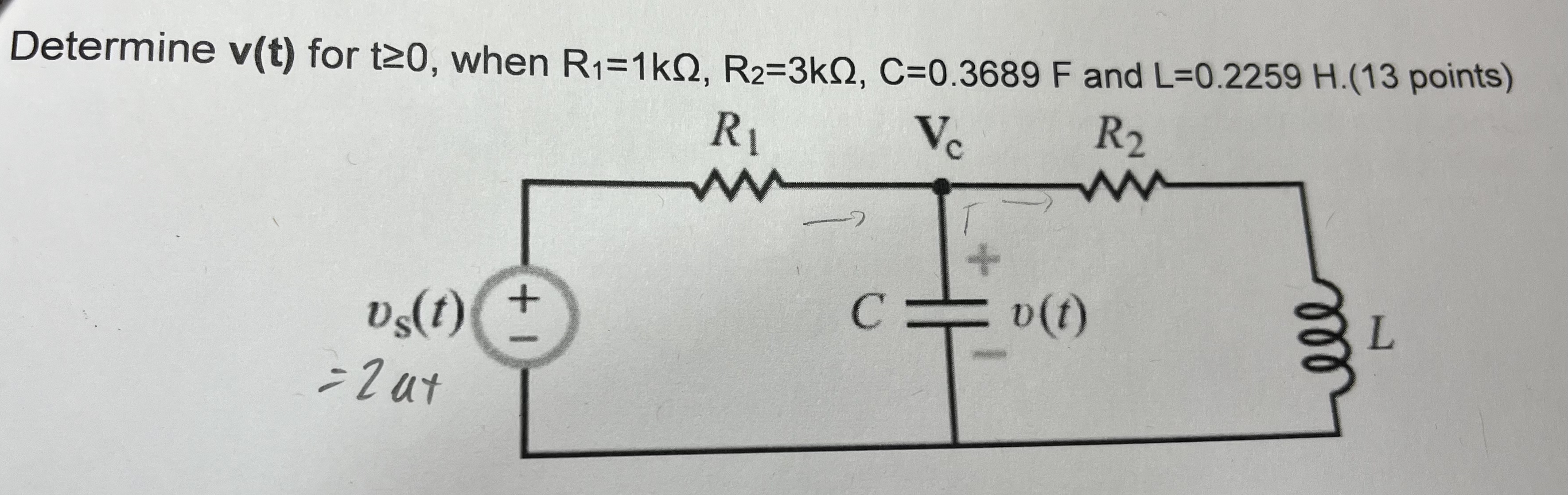 Determine v ( t ) for t 0 , when R 1 = 1 k , R 2