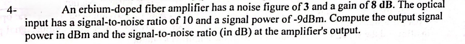 4 An erbium - doped fiber amplifier has a noise
