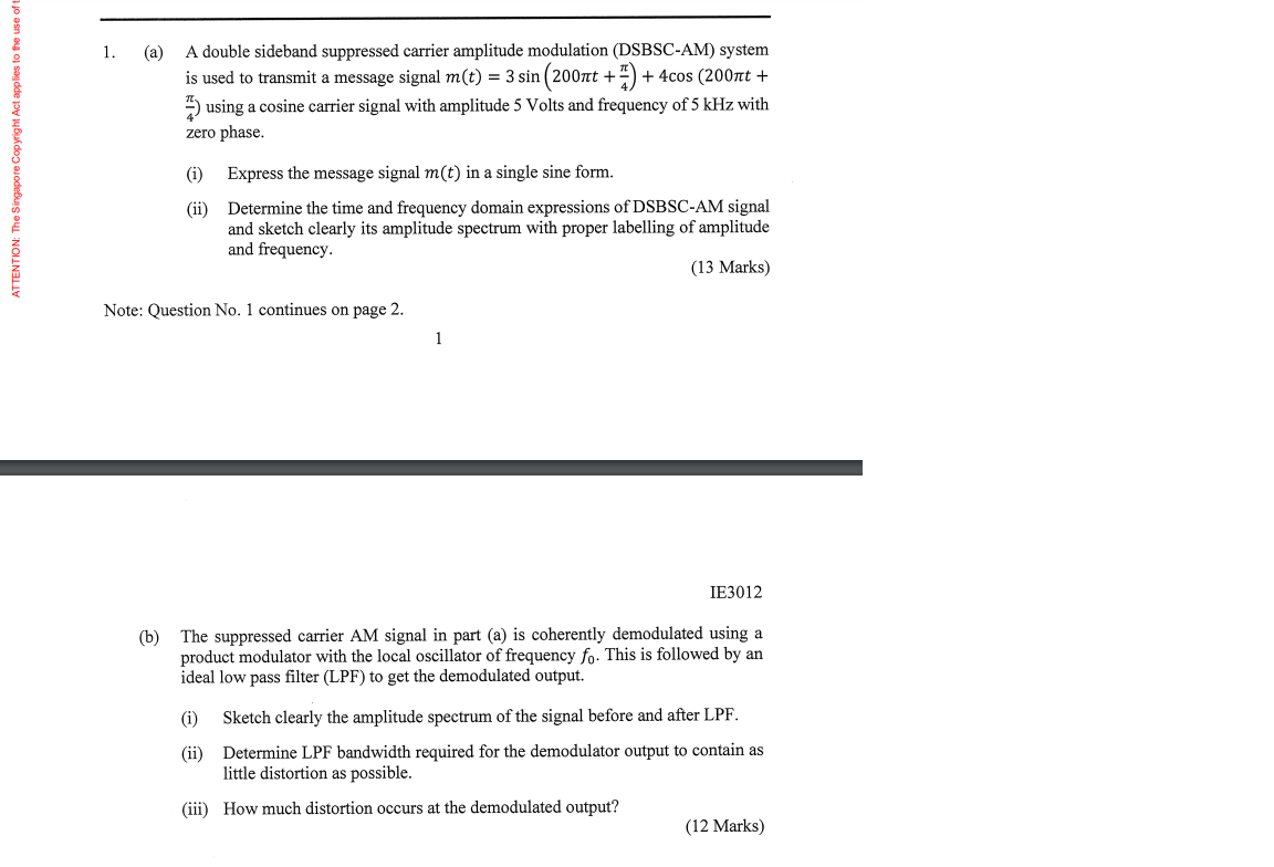1 . ( a ) A double sideband suppressed carrier
