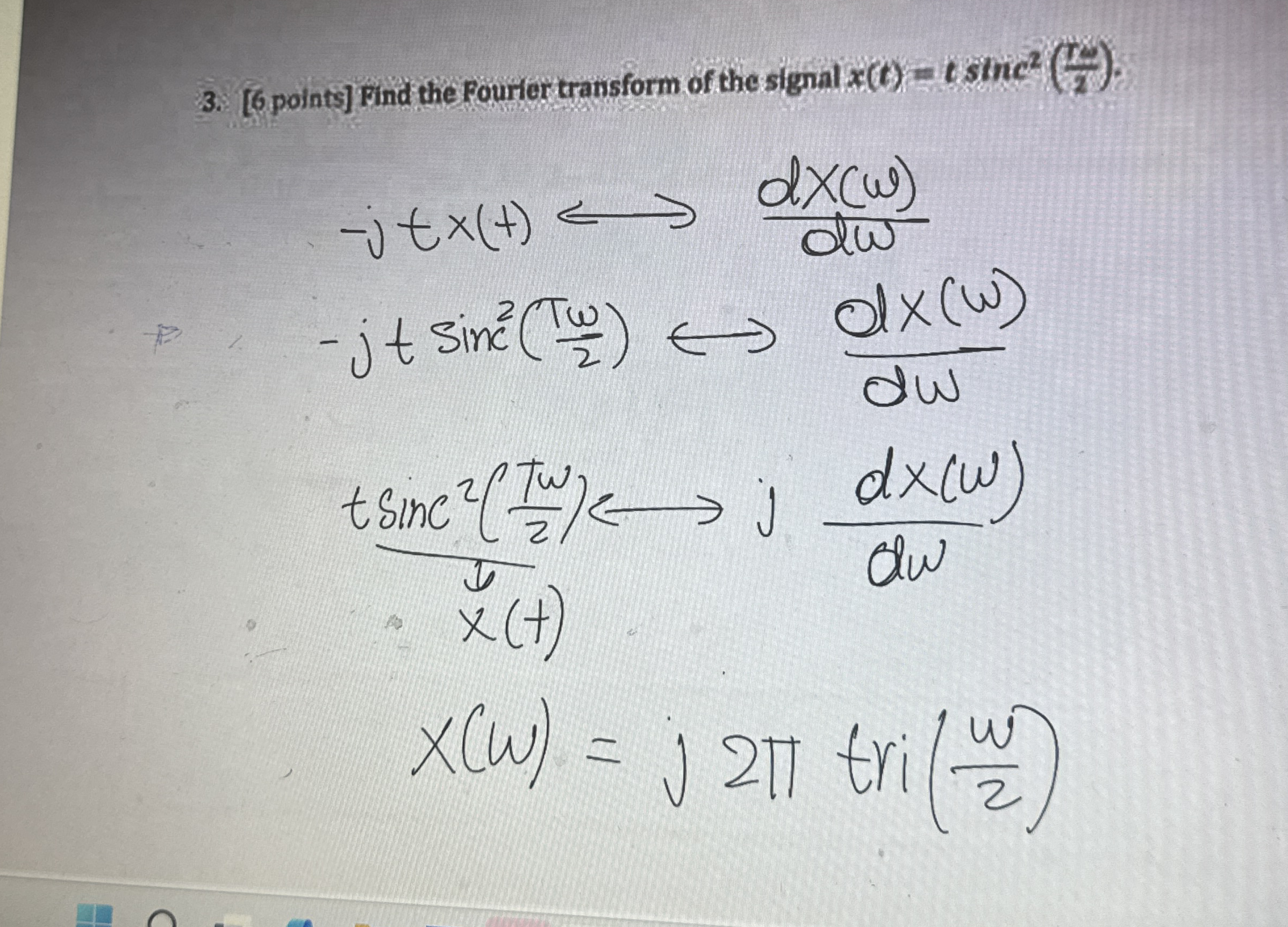points ] Find the Fourrer transform of the signal