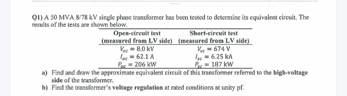 Q 1 ) A 5 0 MVA 8 7 8 k V single phase