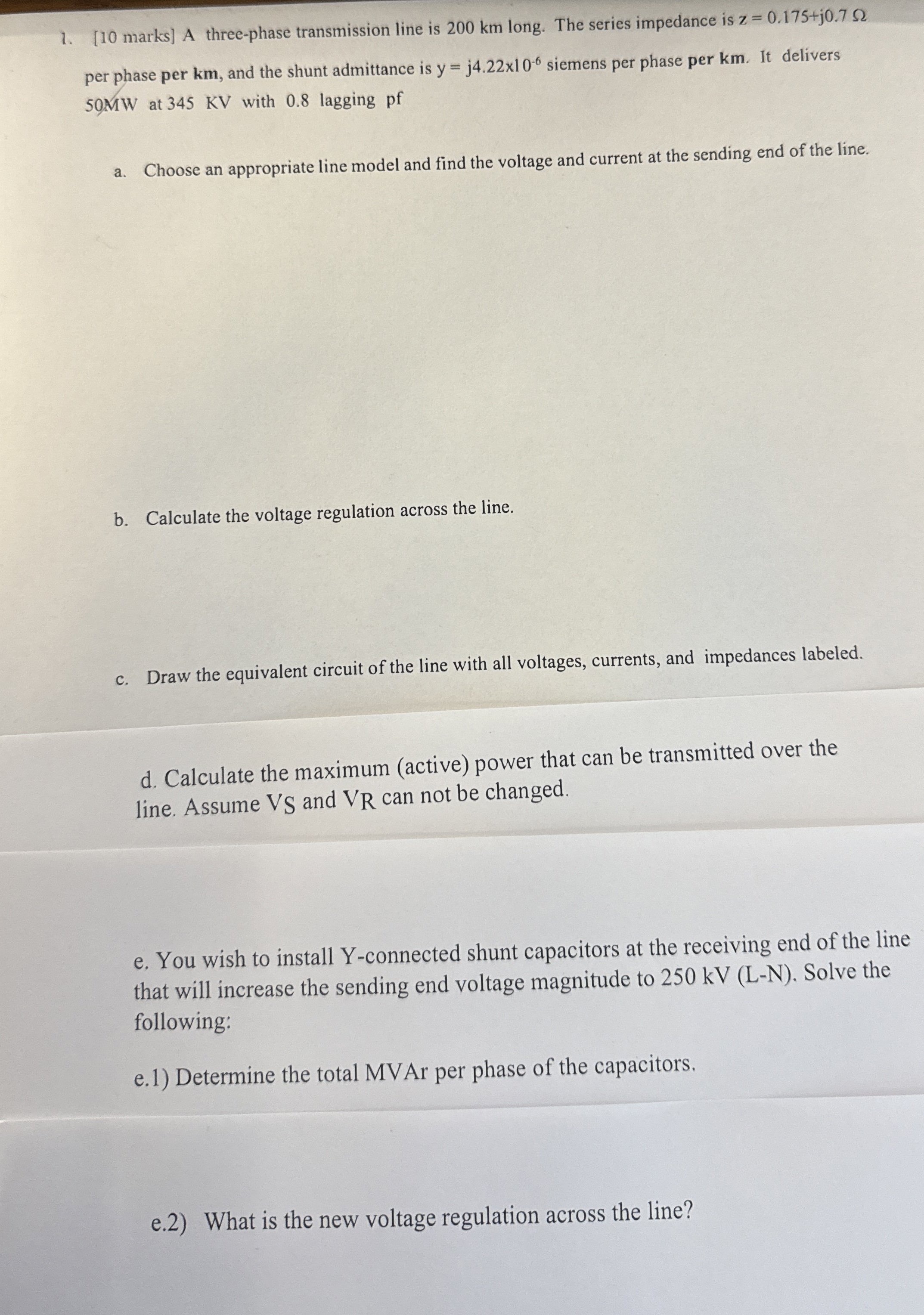 [ 1 0 marks ] A three - phase transmission line