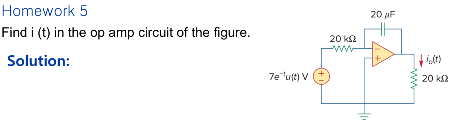 Homework 5 Find i ( t ) in the op amp circuit of