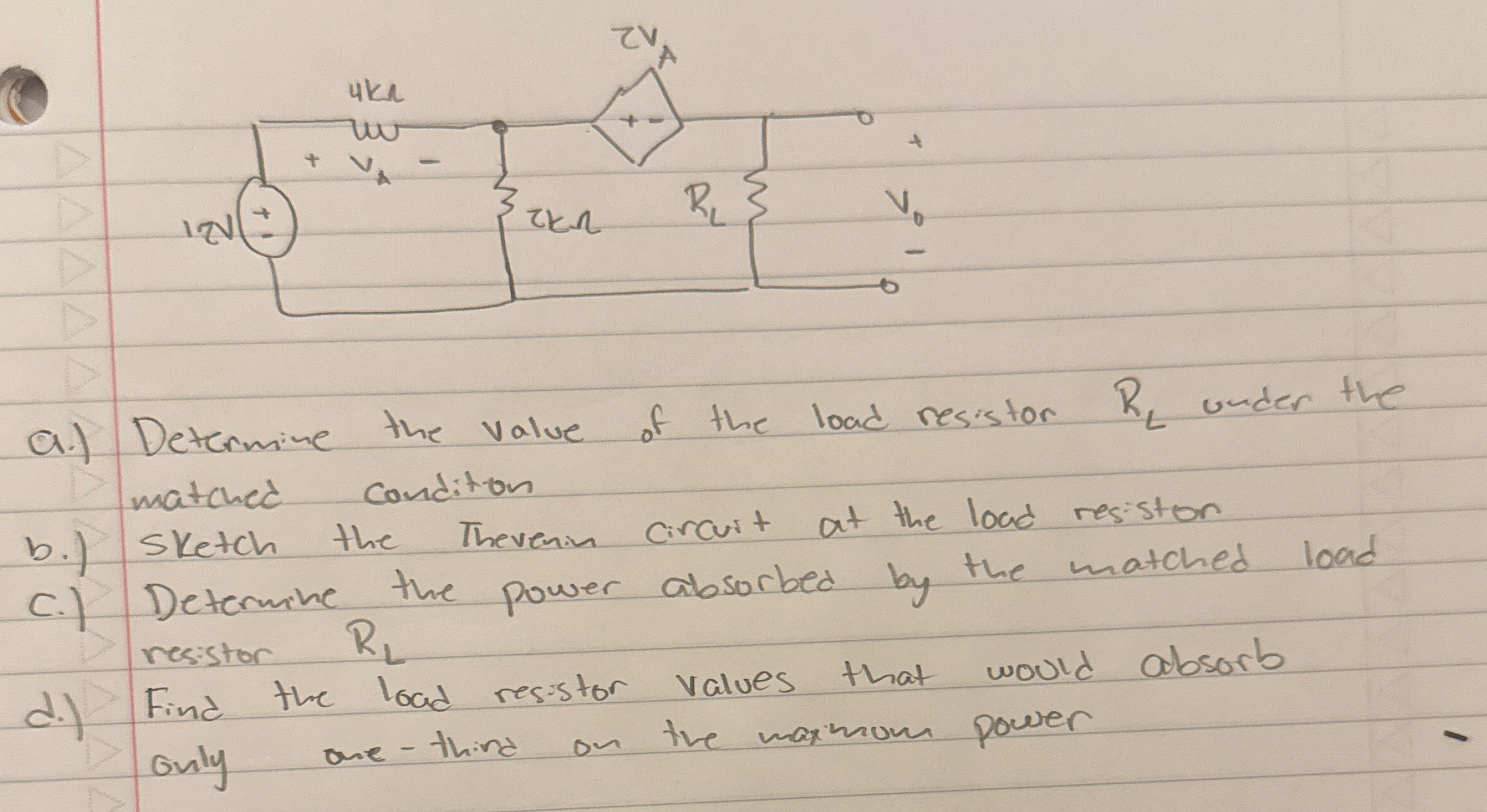 a ) Determine the value of the load resistor R L
