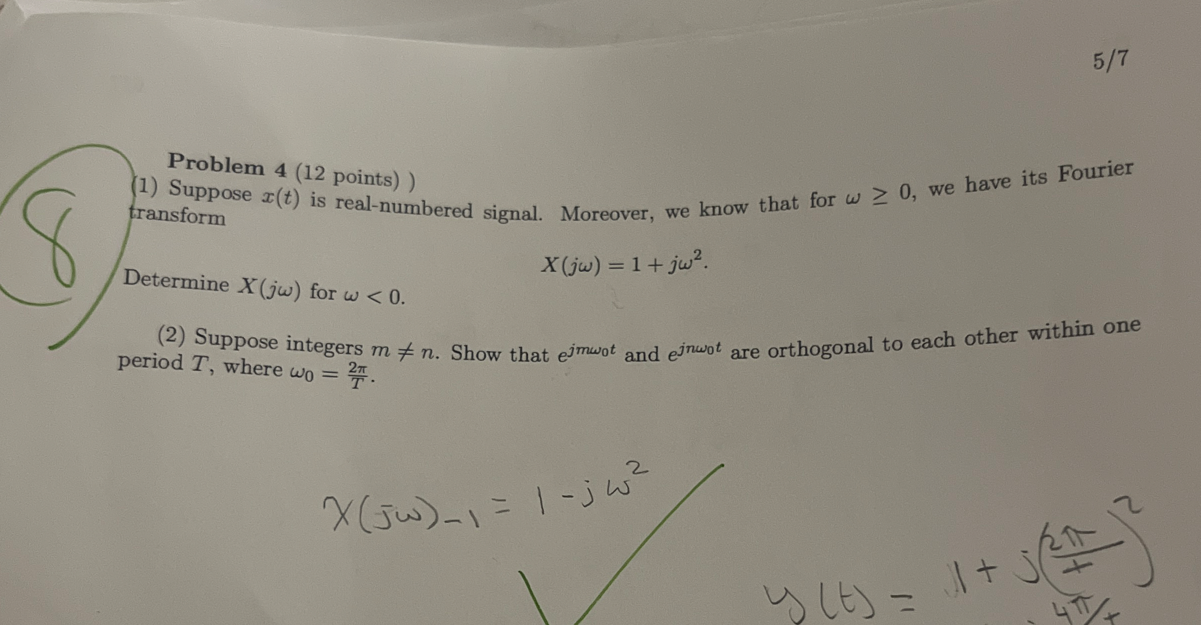 5 / 7 Problem 4 ( 1 2 points ) ) Suppose x ( t )