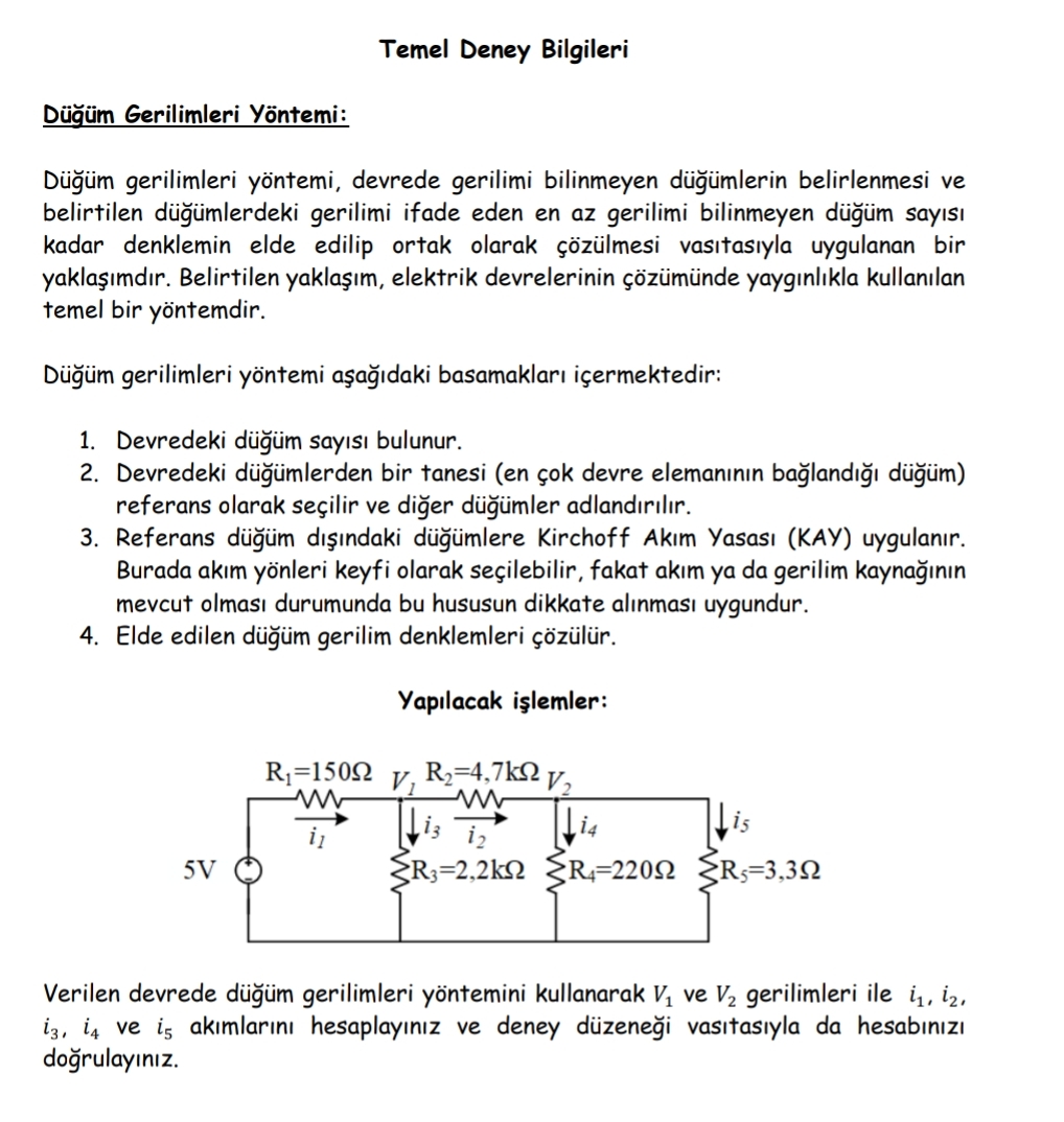 Temel Deney Bilgileri D m Gerilimleri Y ntemi: D