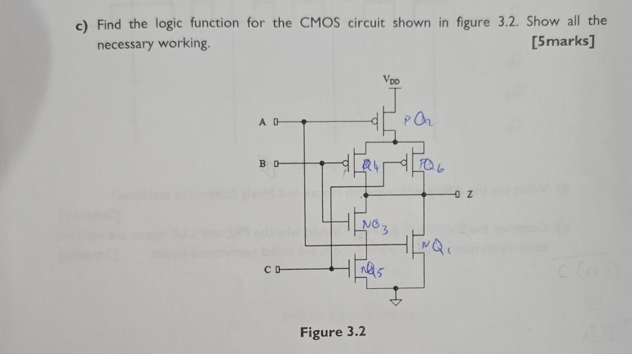 c ) Find the logic function for the CMOS circuit