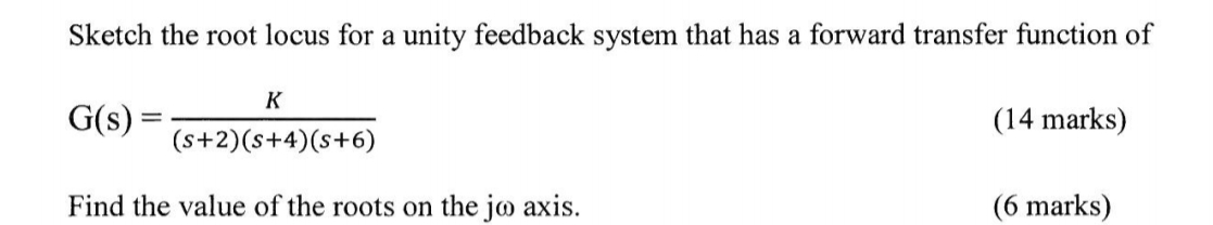 Sketch the root locus for a unity feedback system