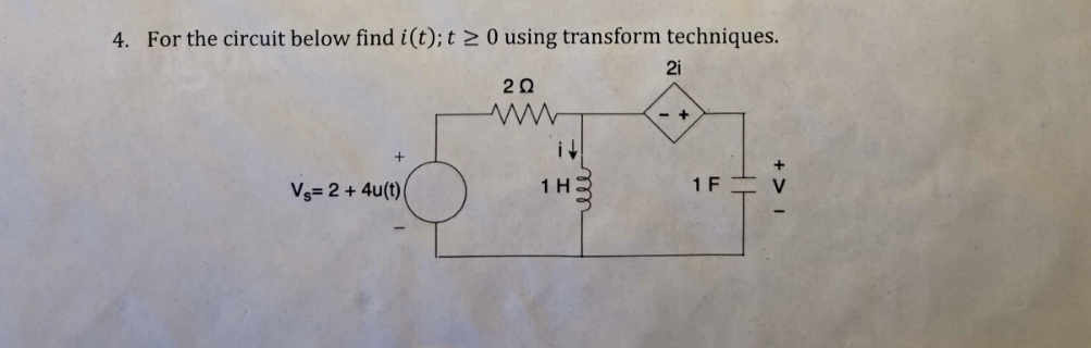 For the circuit below find i ( t ) ; t 0 using
