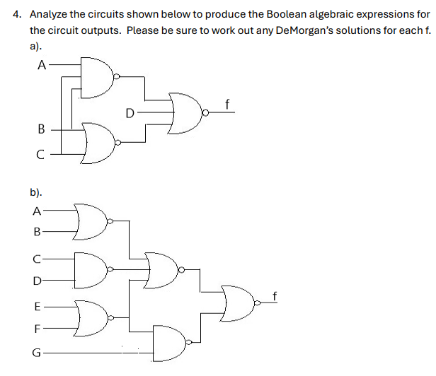 4 . Analyze the circuits shown below to produce