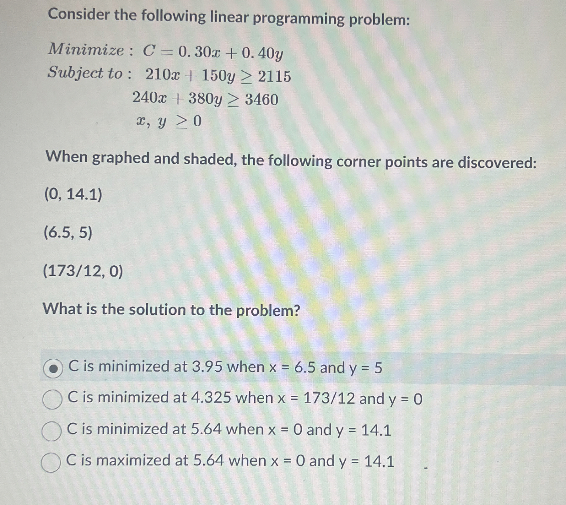 Consider the following linear programming