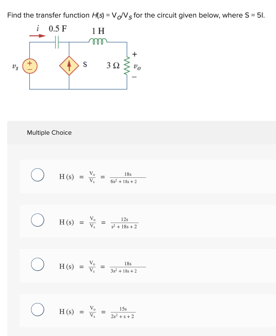 Find the transfer function H ( s ) = ( V _ ( d )