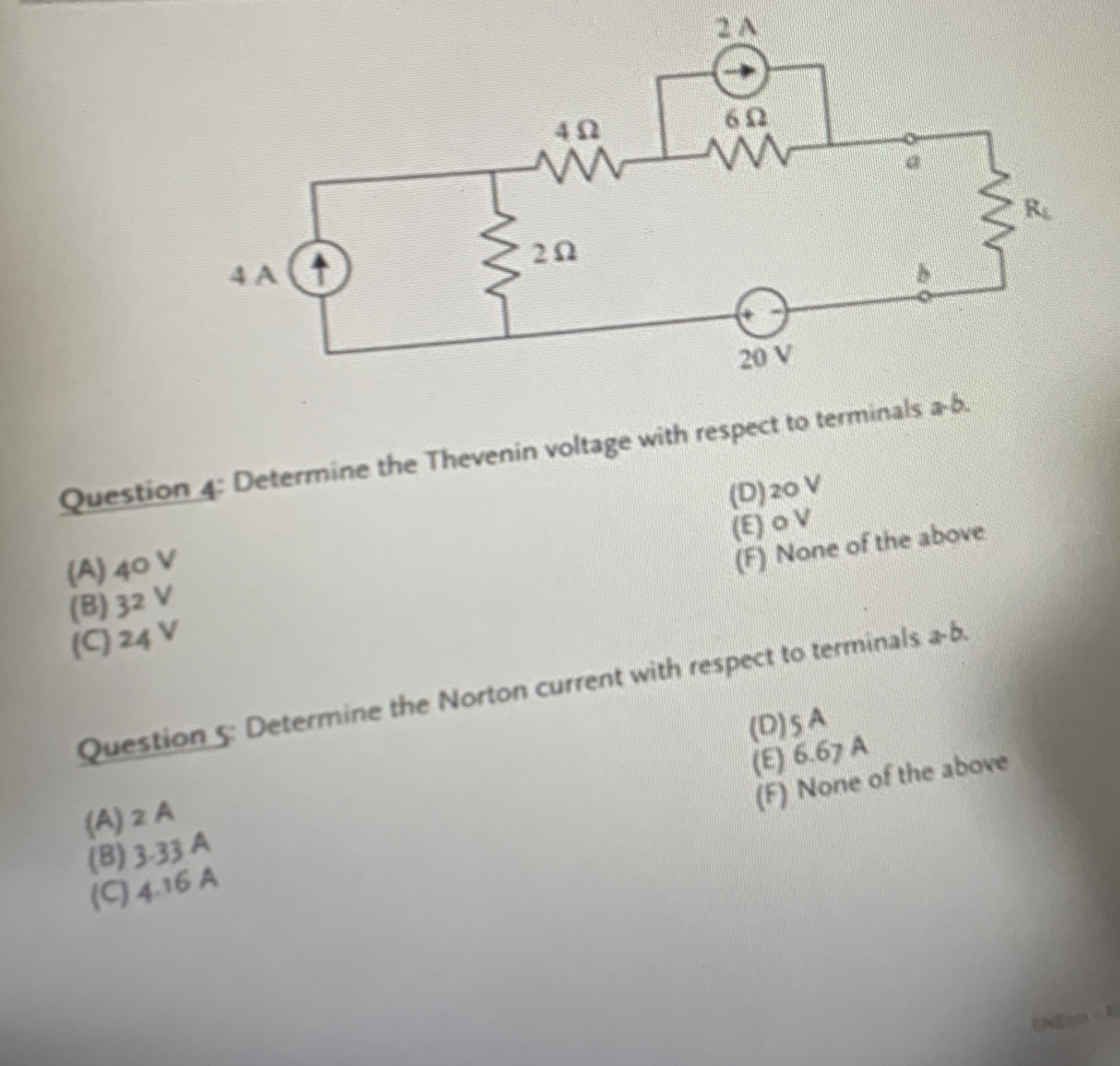Question 4 : Determine the Thevenin voltage with