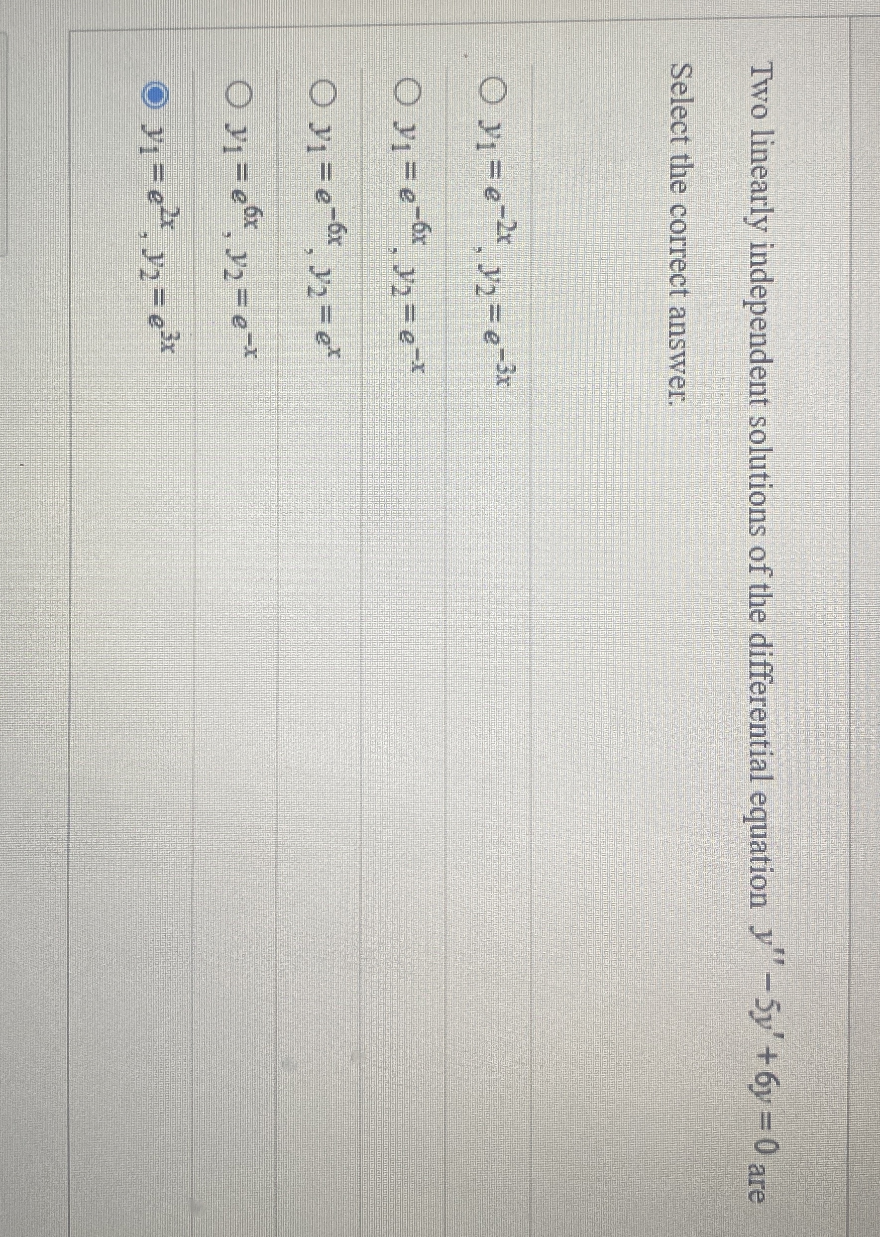 Two linearly independent solutions of the