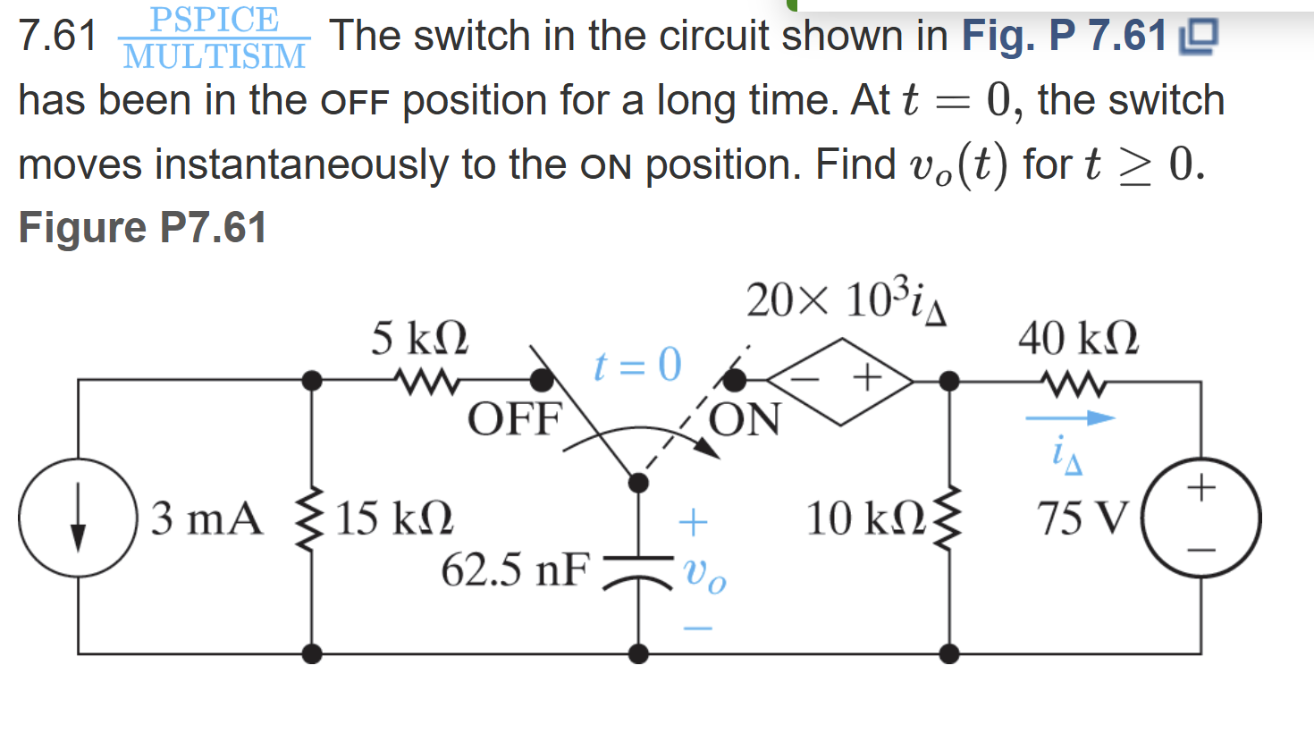 7 . 6 1 ( PSPICE ) / ( MULTISTM ) The switch in