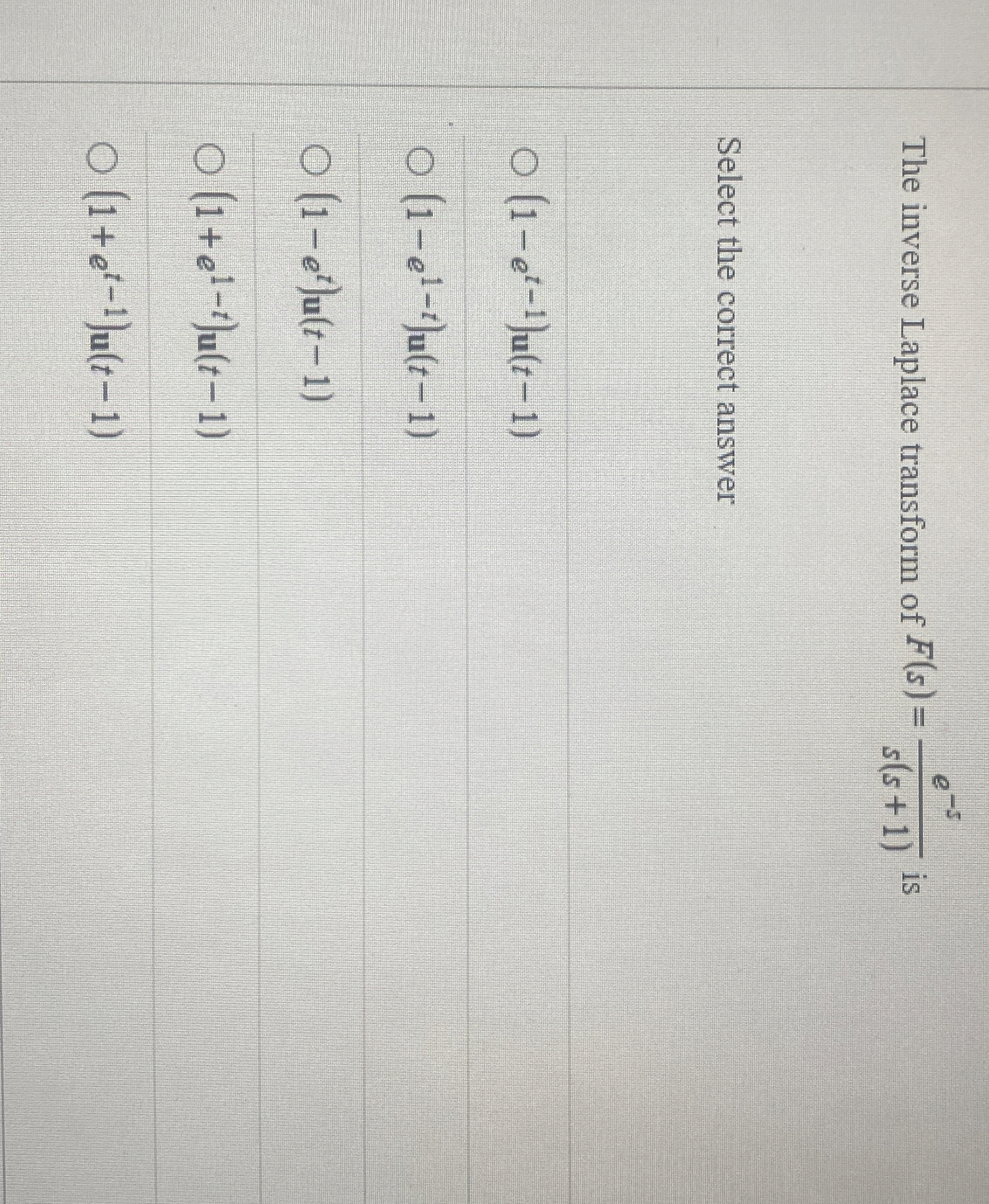 The inverse Laplace transform of F ( s ) = e - s