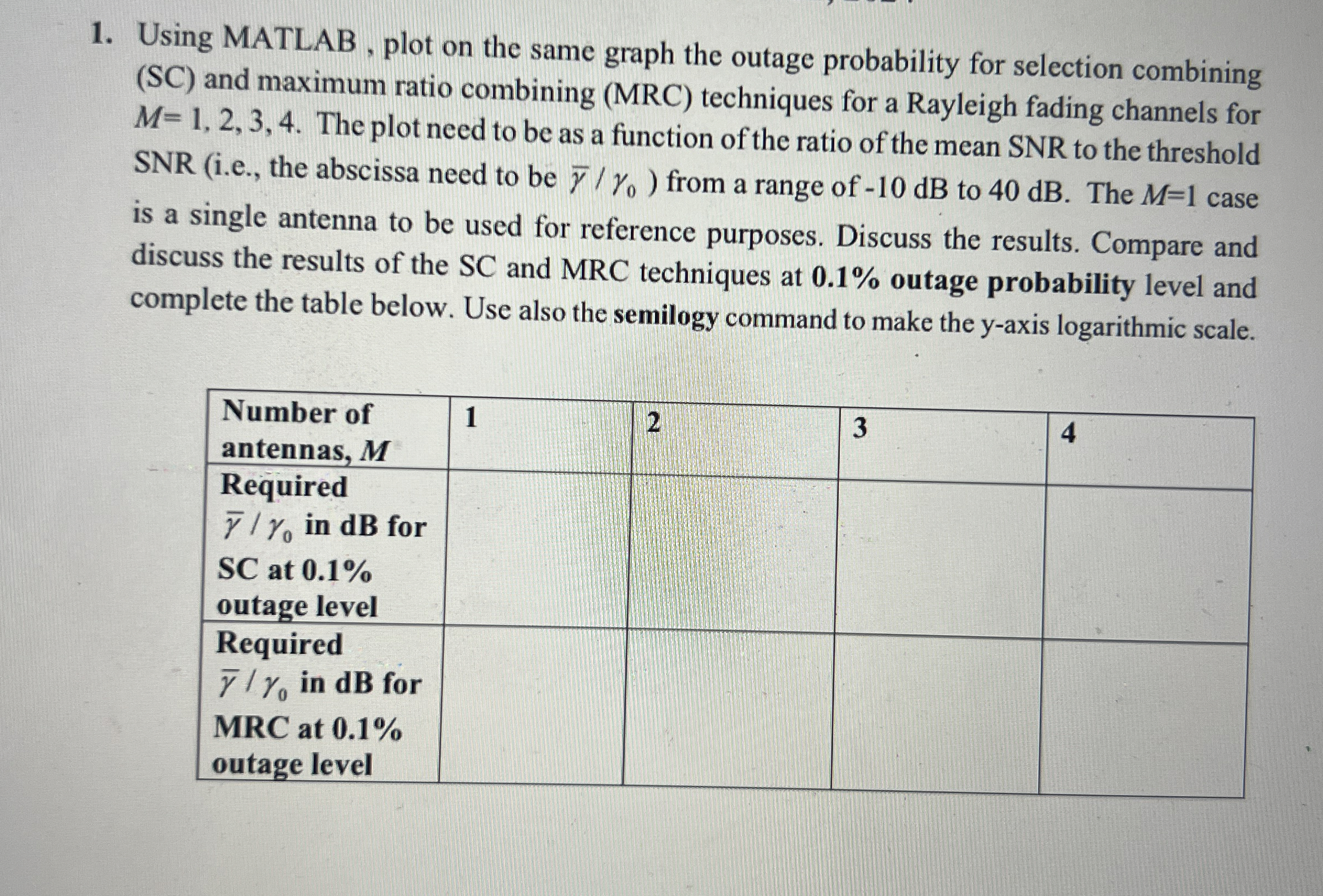 Using MATLAB , plot on the same graph the outage