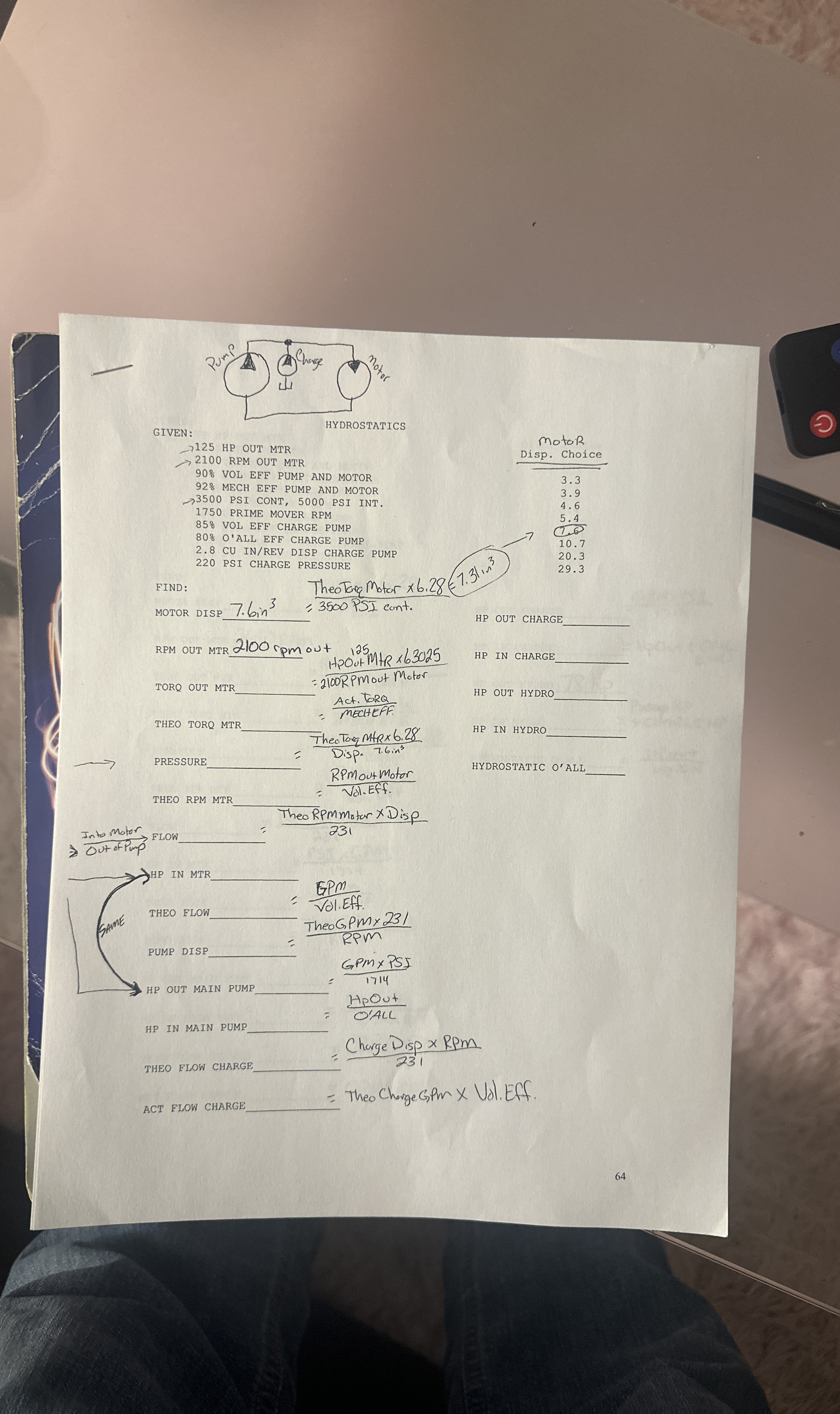 GIVEN: 1 2 5 HP OUT MTR 2 1 0 0 RPM OUT MTR 9 0 %