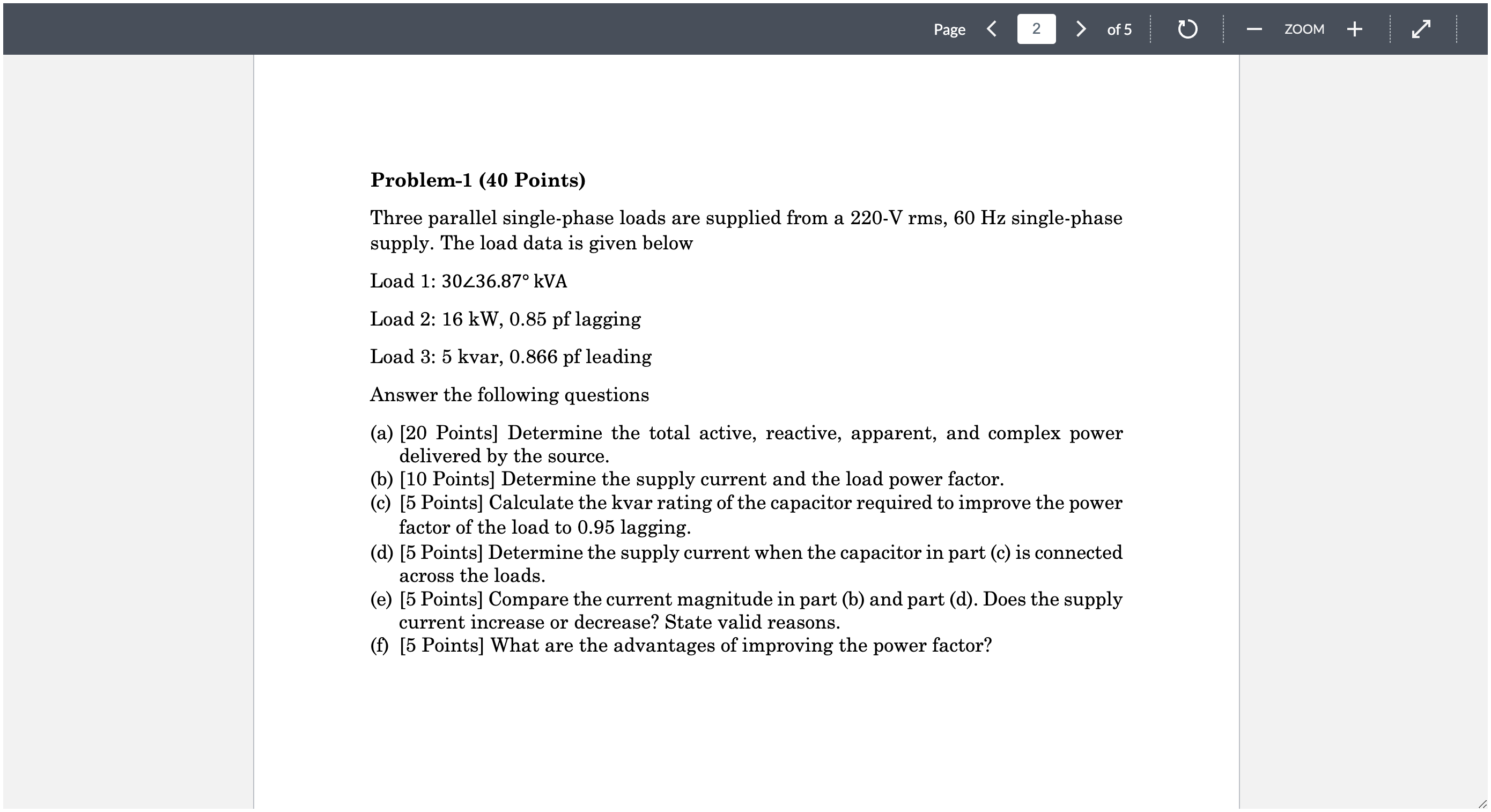 Problem - 1 ( 4 0 Points ) Three parallel single