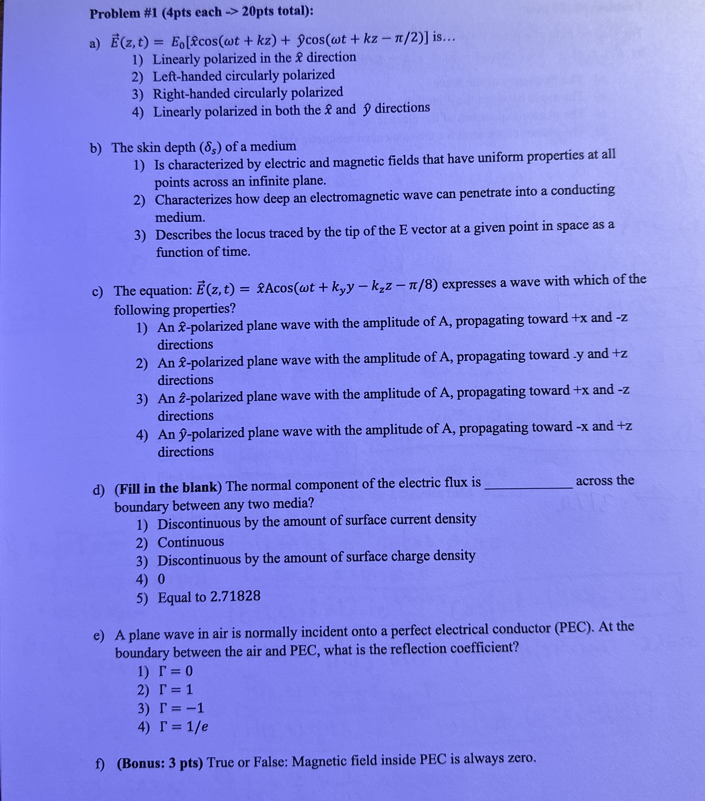 Problem # 1 ( 4 pts each 2 0 pts total ) : a )