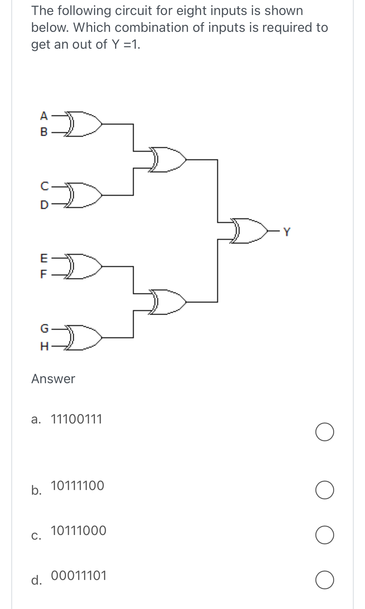 The following circuit for eight inputs is shown