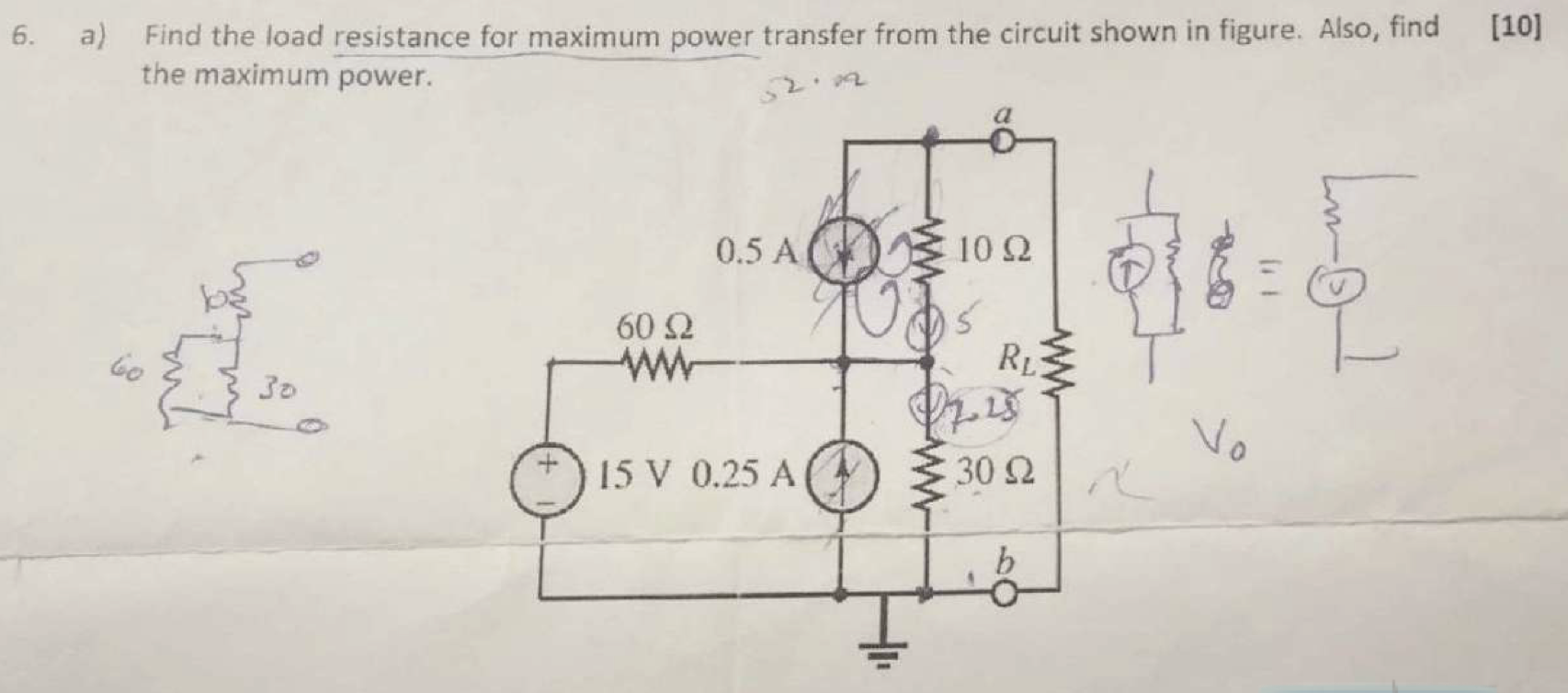 a ) Find the load resistance for maximum power