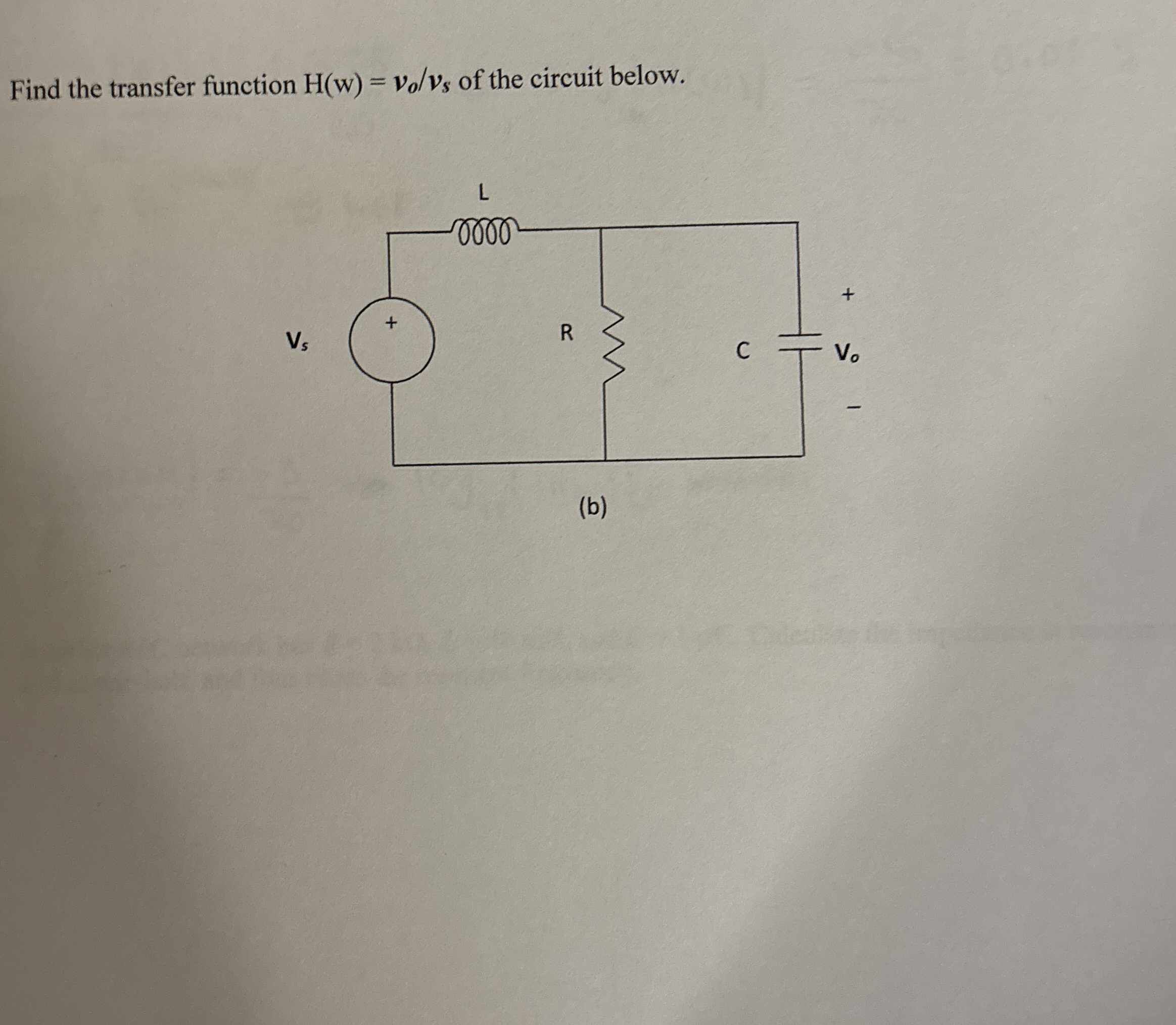 Find the transfer function H ( w ) = v o v s of
