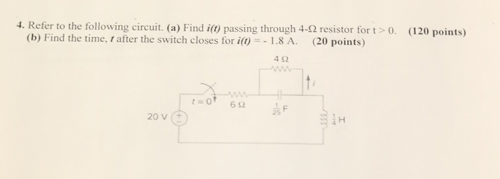 Refer to the following circuit. ( a ) Find i ( t