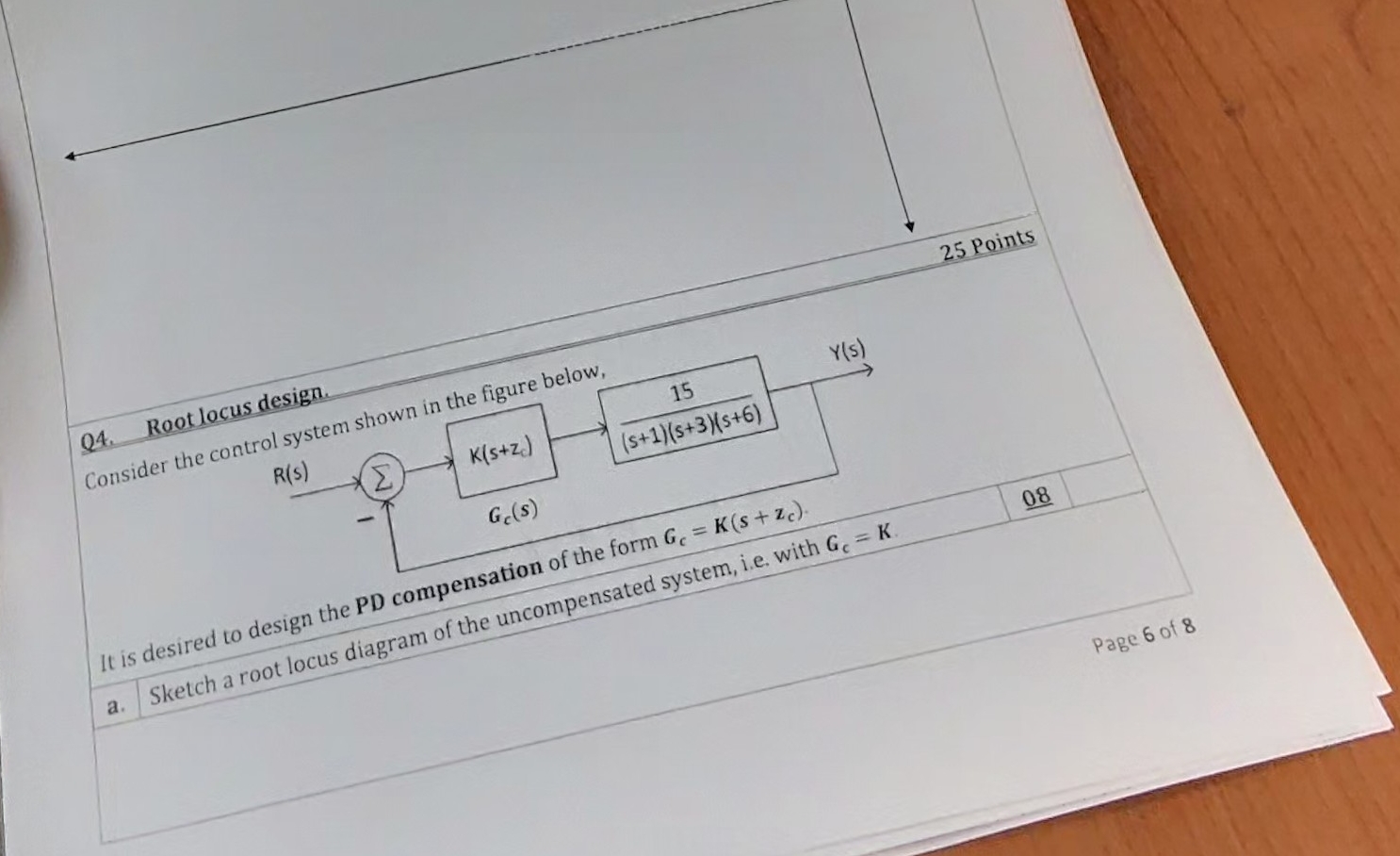 Q 4 . Root locus design. Consider the control