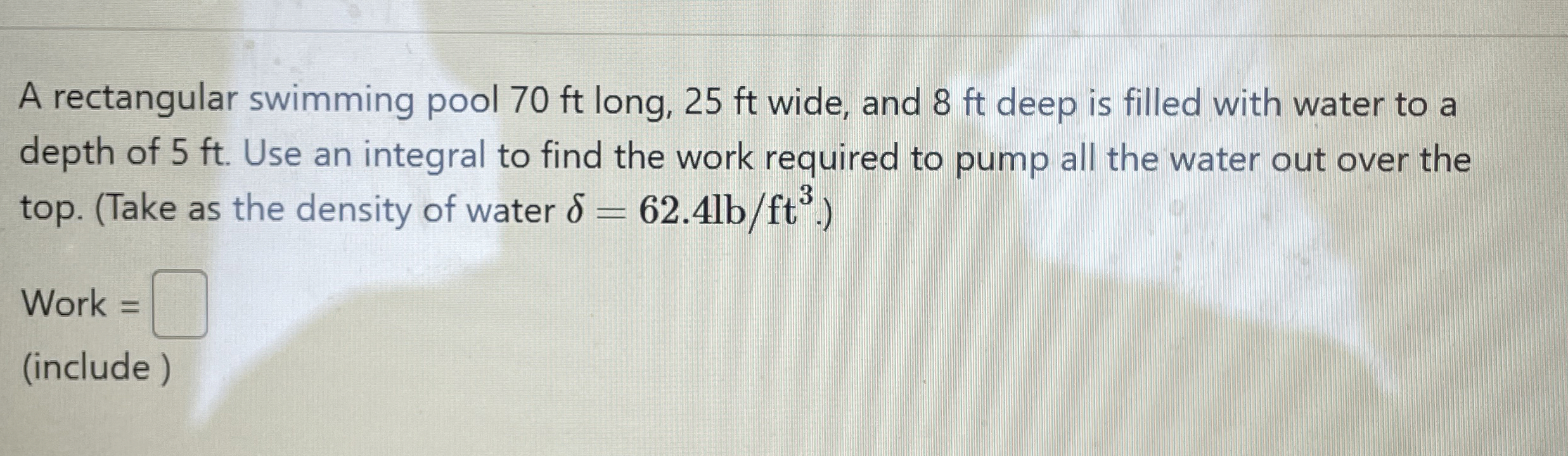 A rectangular swimming pool 7 0 ft long, 2 5 ft