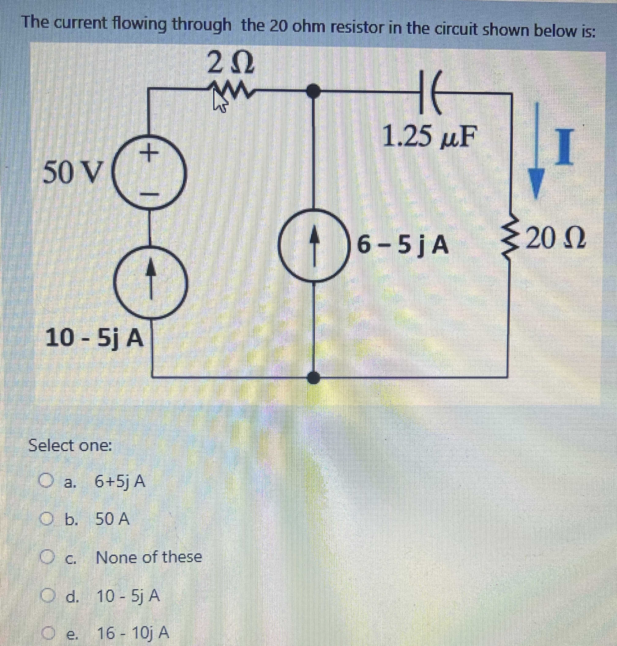 The current flowing through the 2 0 ohm resistor