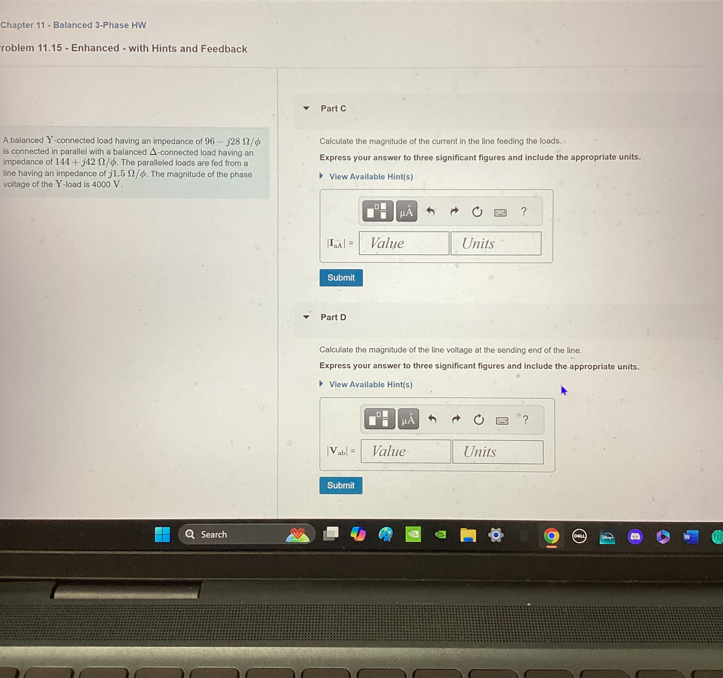 Chapter 1 1 - Balanced 3 - Phase HW roblem 1 1 .