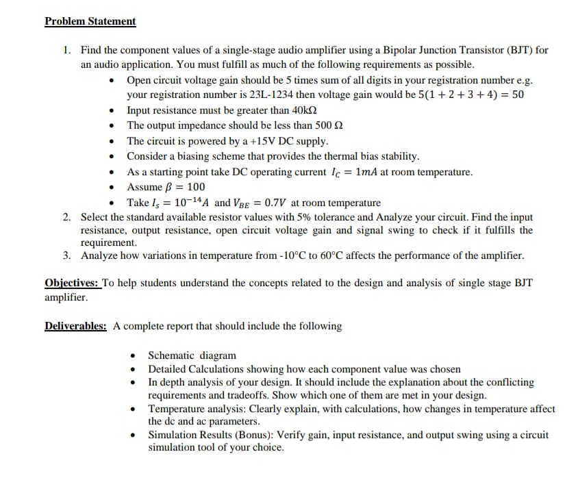 Problem Statement 1 . Find the component values