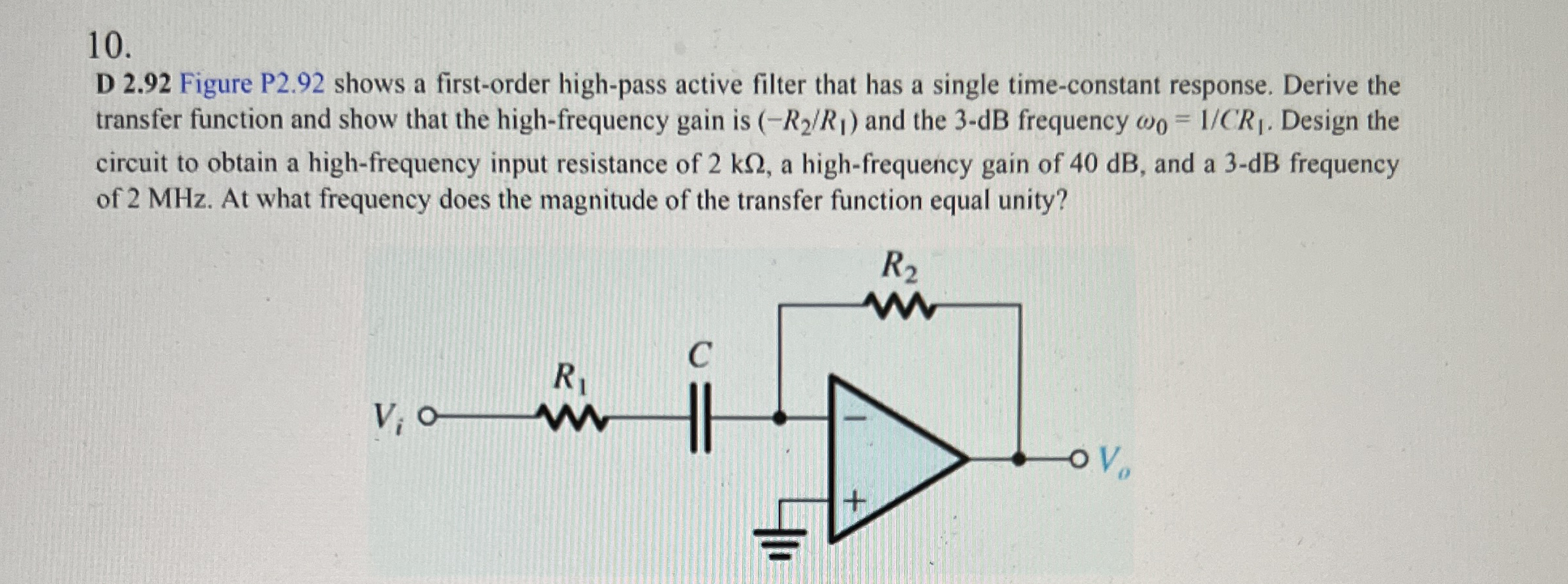 D 2 . 9 2 Figure P 2 . 9 2 shows a first - order