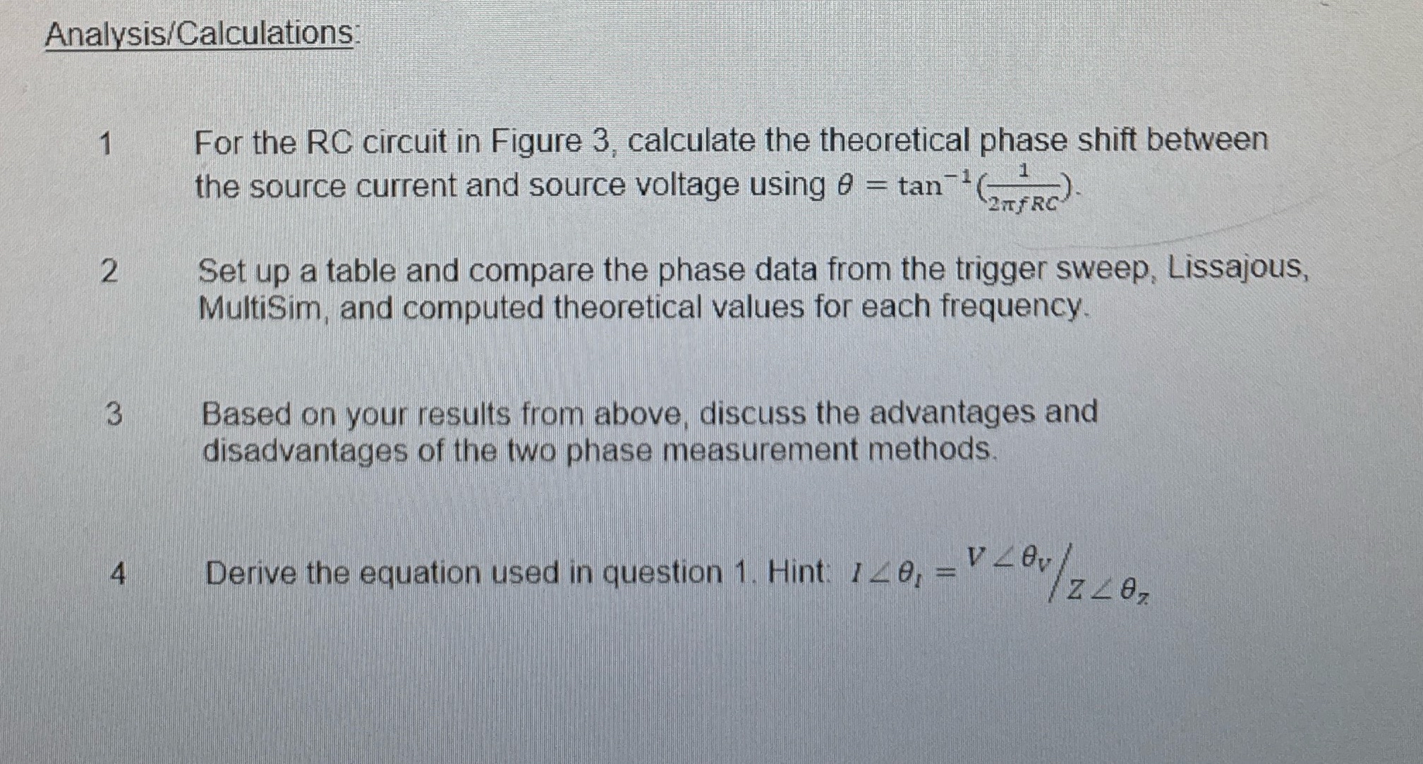 Analysis / Calculations: 1 For the RC circuit in