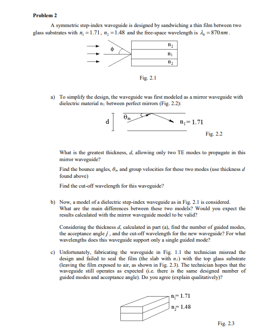 Problem 2 A symmetric step - index waveguide is